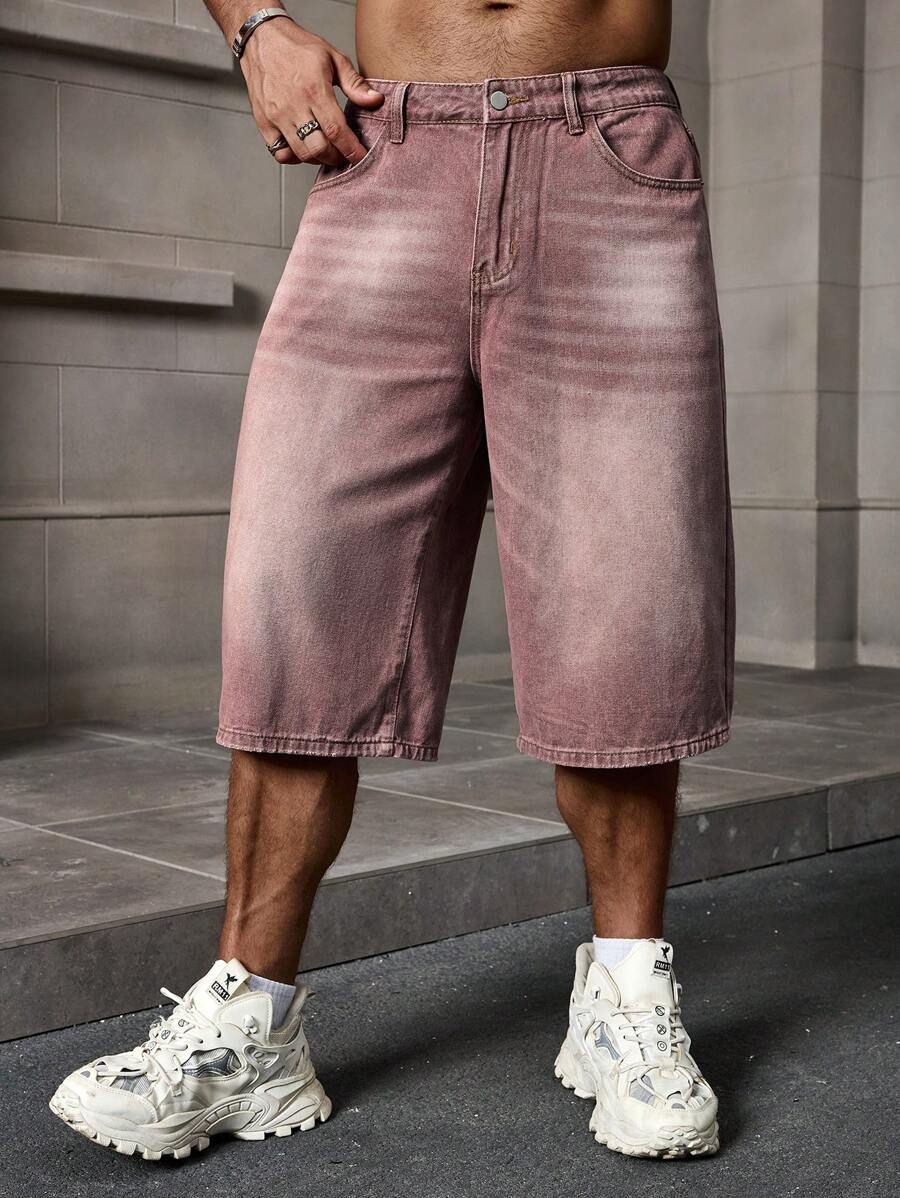 Manfinity Homme Shorts de mezclilla lavados informales para hombres en verano