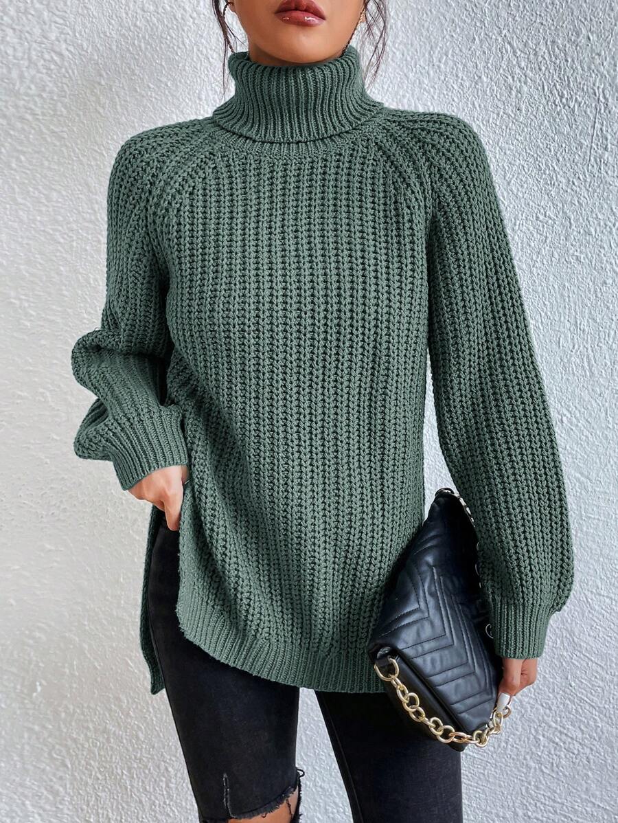 SHEIN Frenchy Jersey de cuello alto liso y minimalista, de manga larga, para uso diario casual, tops de manga larga