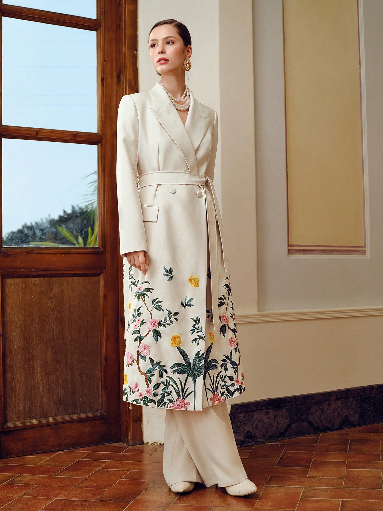 ZEYLAH FLORAL PRINT PEAK COLLAR BELTED TRENCH COAT｜Motf