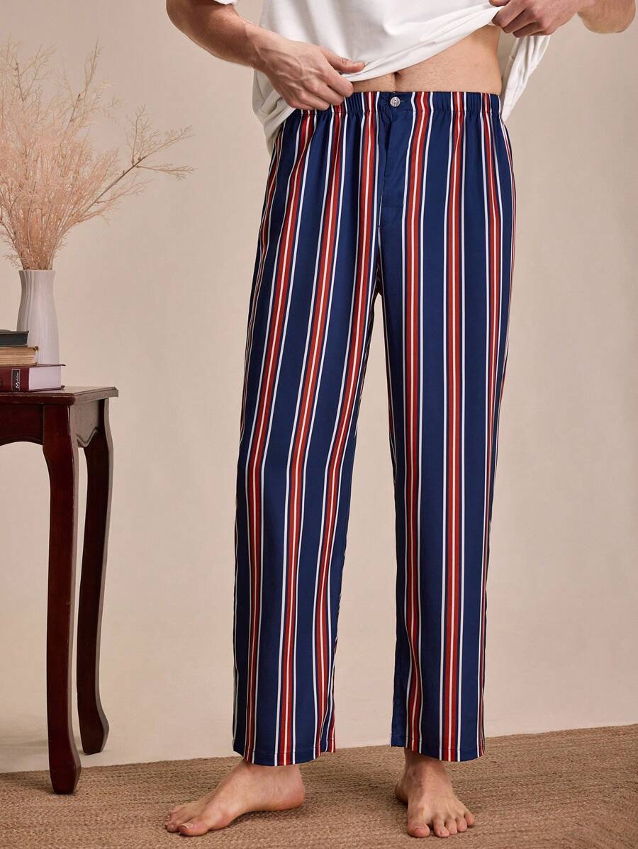SHEIN EverLounge Herren Lounge Hose mit Elastikbund und geradem Bein mit Streifen Muster