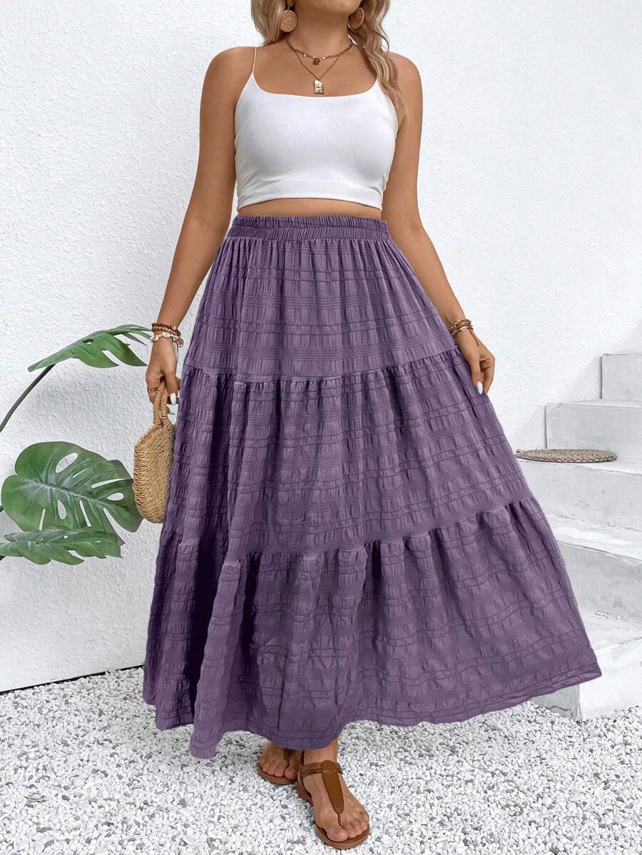 Breezaya Plus Size Jednolity Kolor Marszczona Minimalistyczna Spódnica A-Line, Swobodny Codzienny Strój Maxi Damski