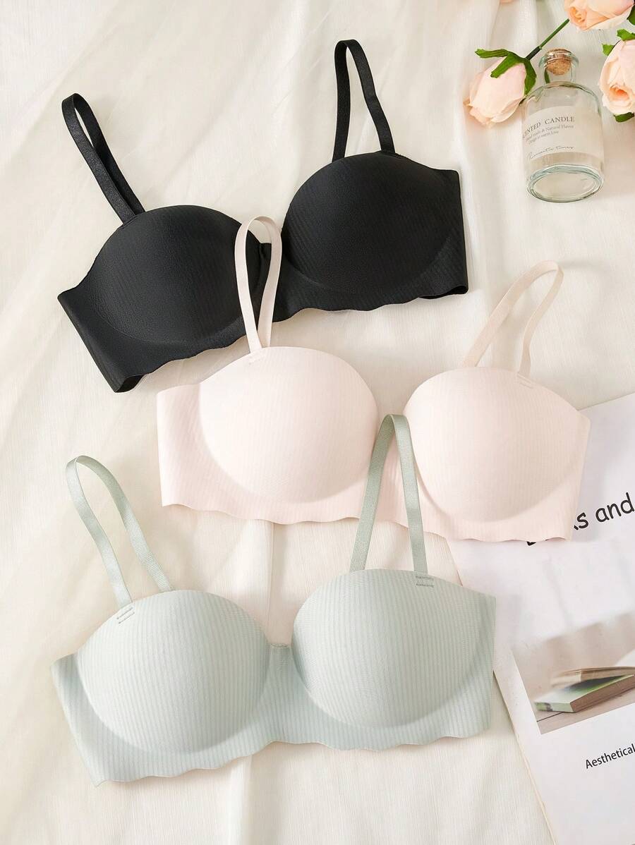 4 stuks/set minimalistische effen kleur draadloze bh-set voor tienermeisjes (zwart, veelkleurig)