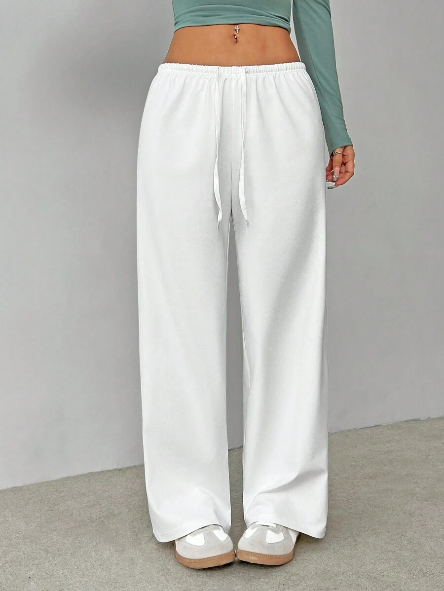 SHEIN VCAY Plus Size Casual Solid Color Drawstring Waist Pants