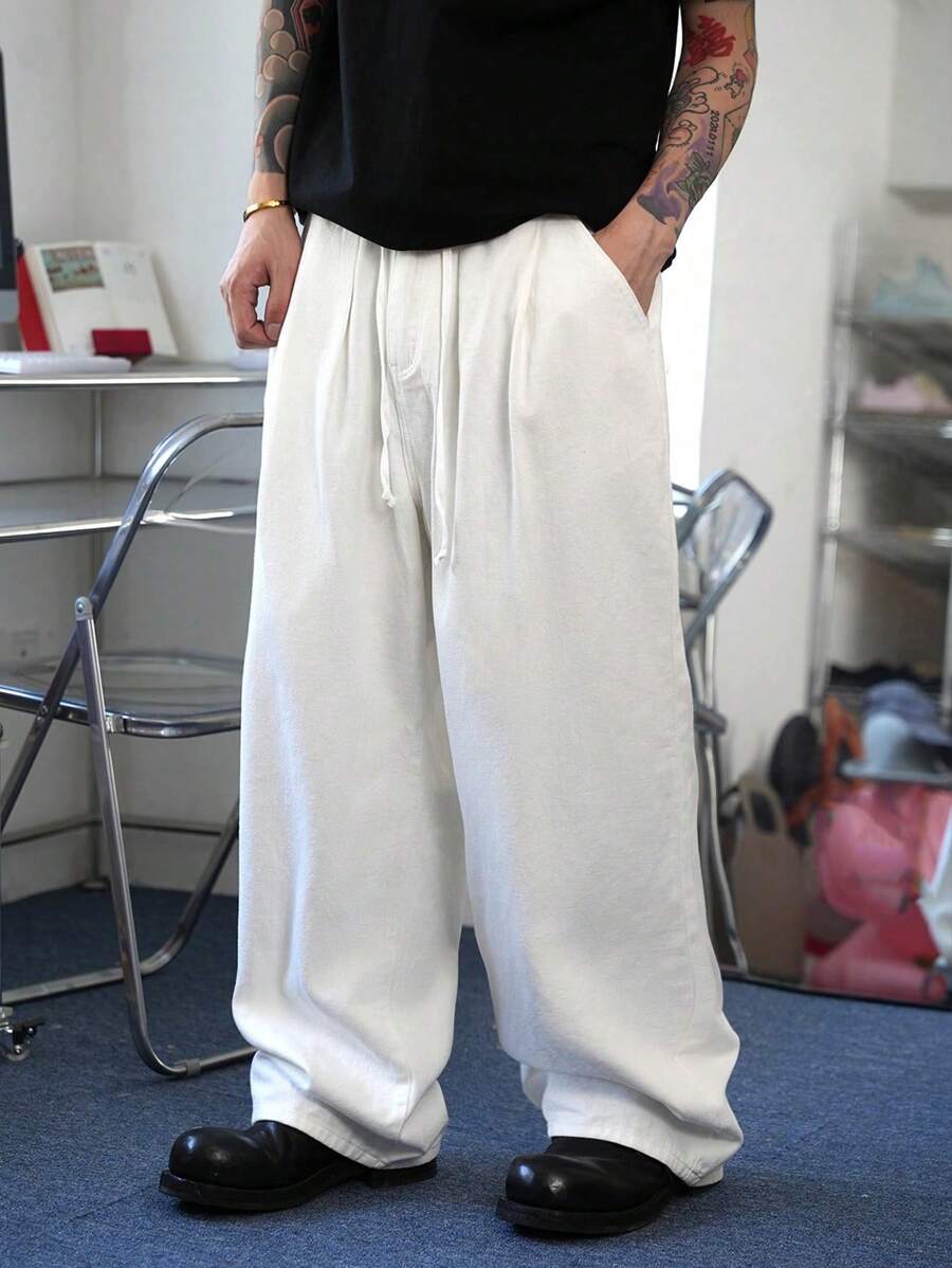 Manfinity Hypemode Vintage Style Men's Loose Fit Relaxed Straight Wide Leg Balloon Jeans In Beige
