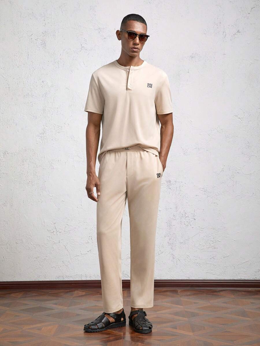 AKNOTIC Business Casual 2pcs Men's Knitted Slim Fit Crew Neck Short Sleeve Casual T-Shirt Set