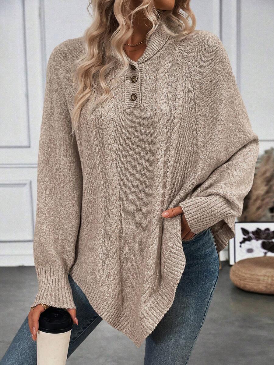 SHEIN LUNE Suéter informal de mujer con cuello vuelto, botones y mangas de murciélago