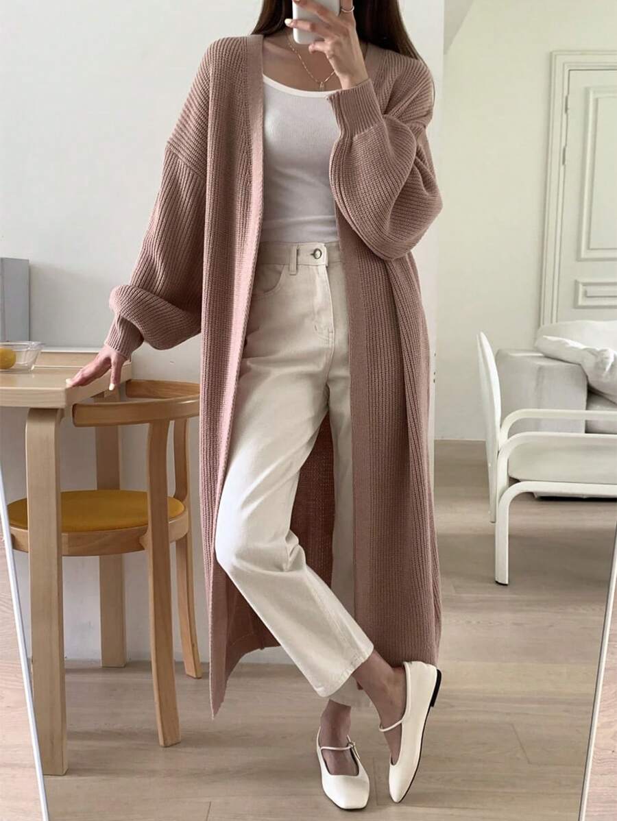 DAZY Women's Solid Color Long Lantern Sleeve Cardigan For Spring And Autumn,Long Sleeve Tops