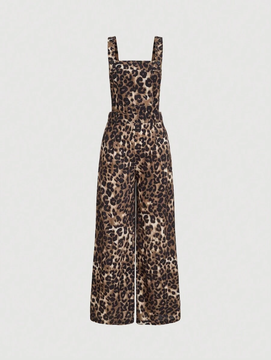 SHEIN MOD Women's Summer Leopard Print Loose Wide Leg Jumpsuit