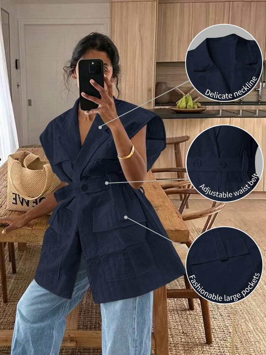 INAWLY Veste de vacances décontractée à coupe ample unicolore pour femmes