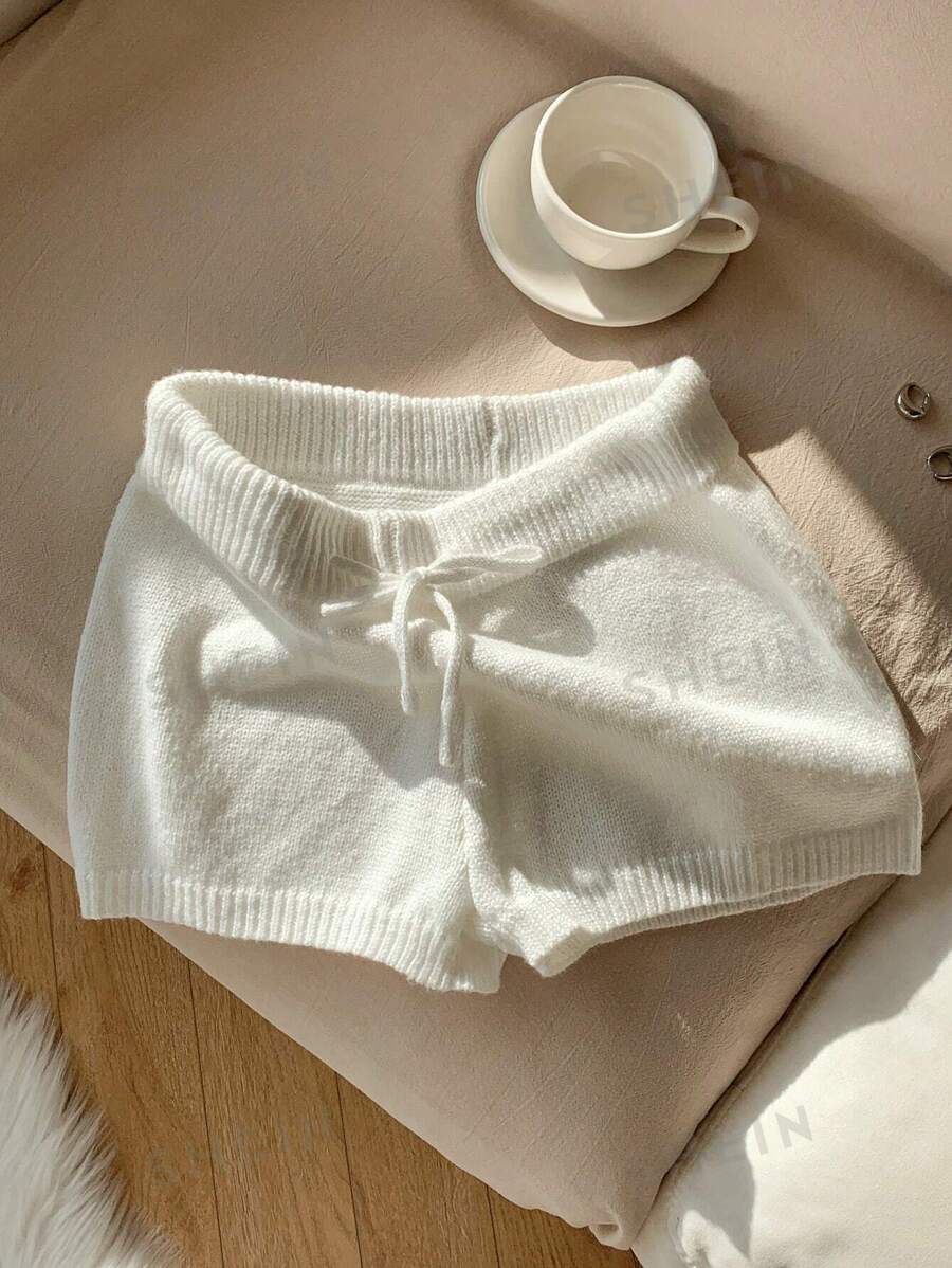 Comfortcana Set de pulover și pantaloni scurți casual cu șnur cu talie înaltă