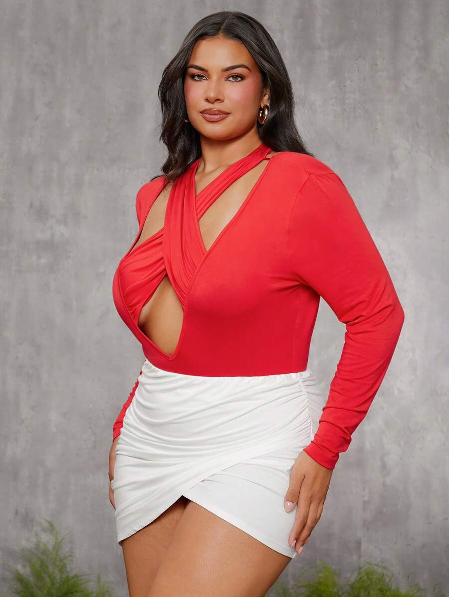 evoluSHEIN X Anitta GAUTII Designer Plus Size High Waist Ruched Mini Skirt, Summer, Holiday, Party, Thanksgiving, Festival