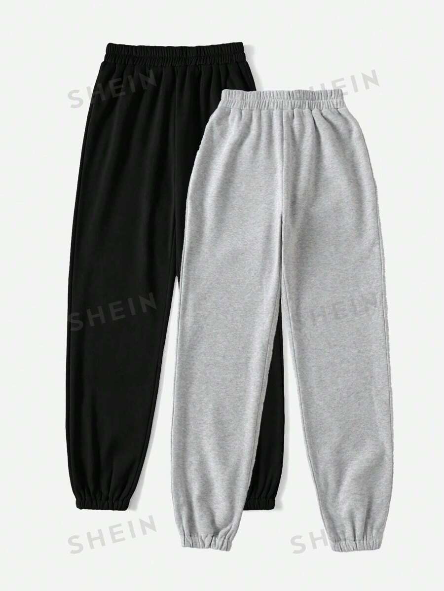 SHEIN EZwear 2 piezas Conjunto de pantalones jogger con cintura elástica de unicolor para mujer