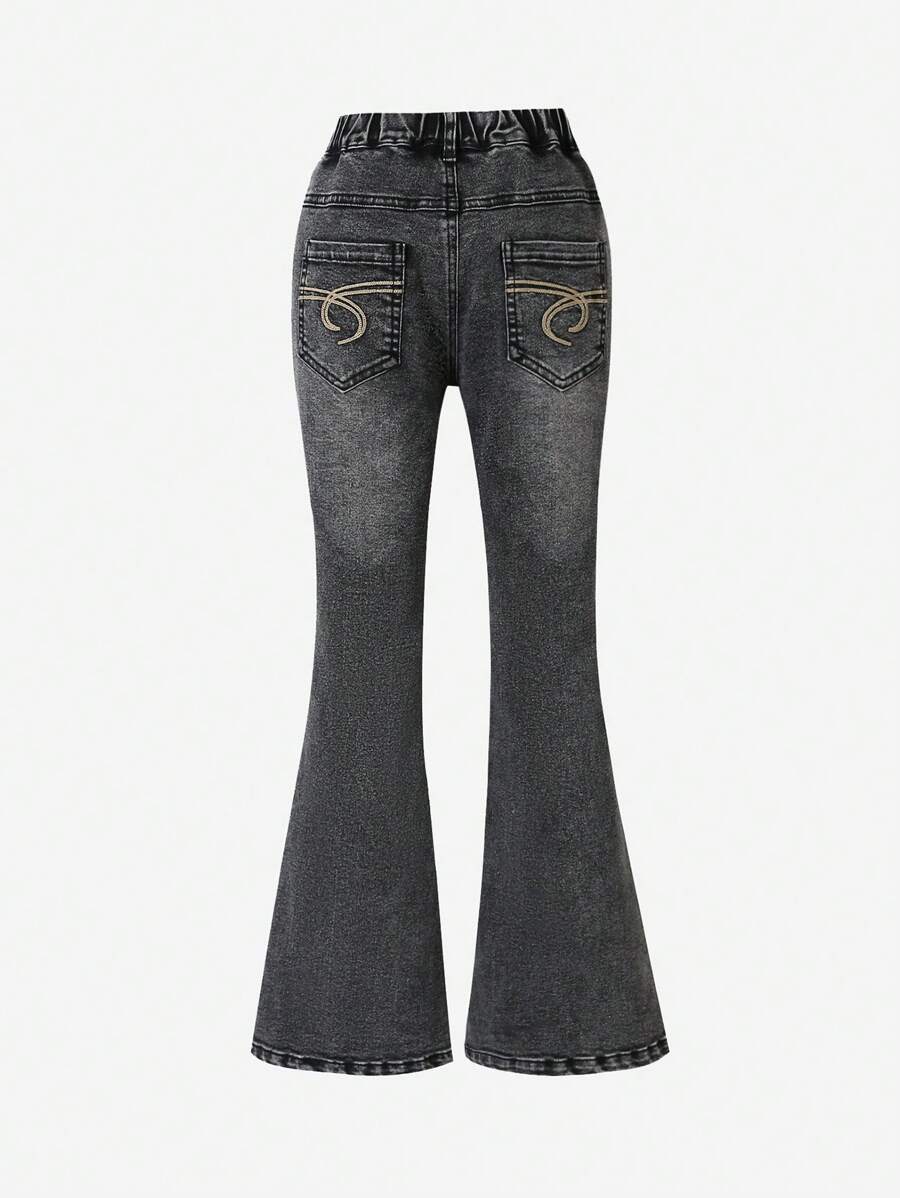 SHEIN Wildeya Pantalones acampanados elásticos de estilo vintage retro para niñas preadolescentes, otoño