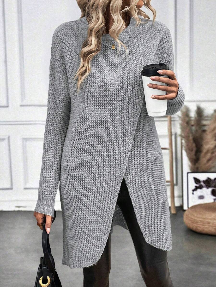 EMERY ROSE Women's Elegant Long Textured Split Knit Sweater