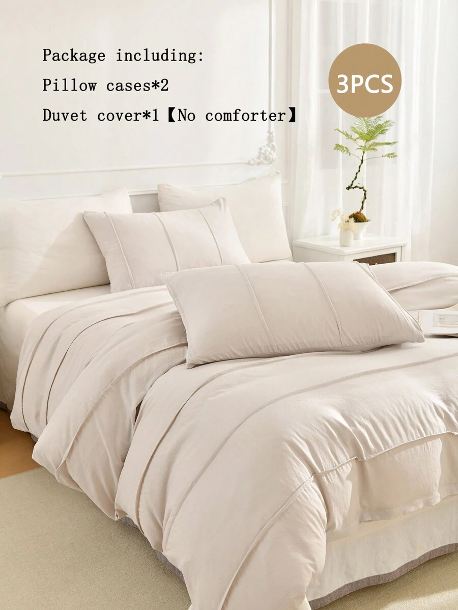 Ensemble de housse de couette beige taille twin, queen, king. Ensemble de literie style boho chic avec décoration de rayures ajourées. 3 pièces en microfibre super douce, 1 housse de couette avec fermeture éclair, 2 taies d'oreiller. Sans couette, cadeau idéal pour femmes et hommes