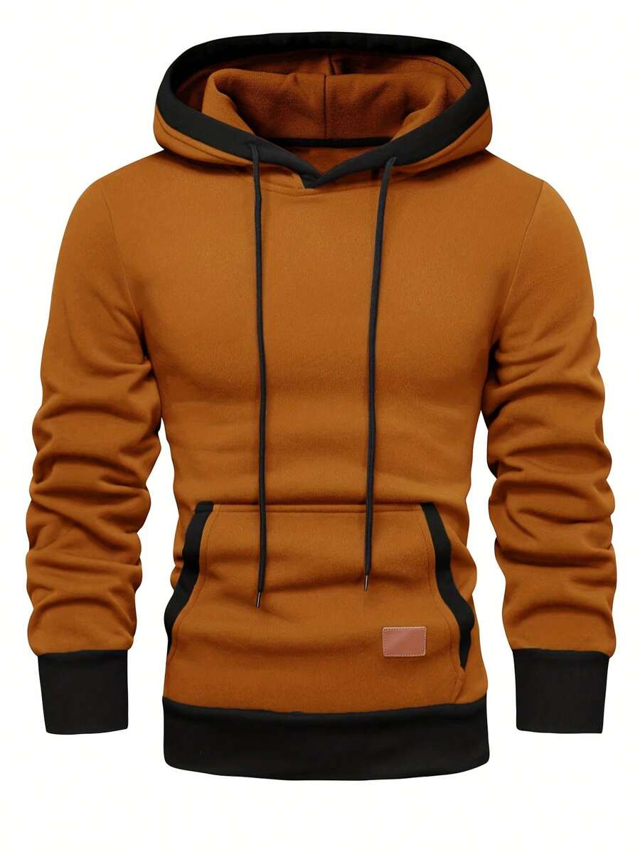 Manfinity Homme Sudadera holgada casual con capucha y cordón de color contrastante para hombre, otoño e invierno