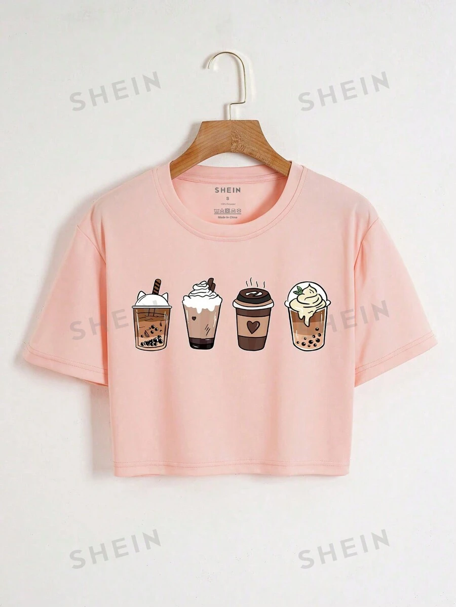 INAWLY Camiseta corta con estampado de café, camisetas gráficas para mujeres