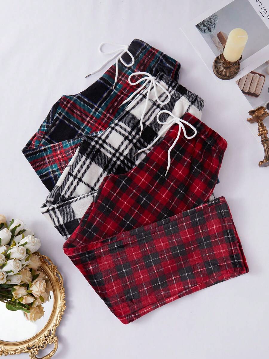 3 piezas Pantalones de pijama con cuadros para mujer, para otoño/invierno