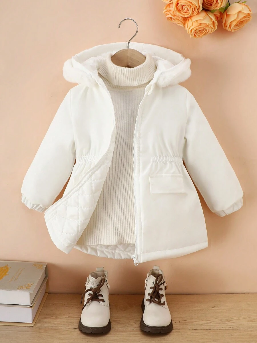 Ropa de abrigo diaria informal con capucha y forro polar grueso para niñas bebé, elegante blanco, otoño/invierno