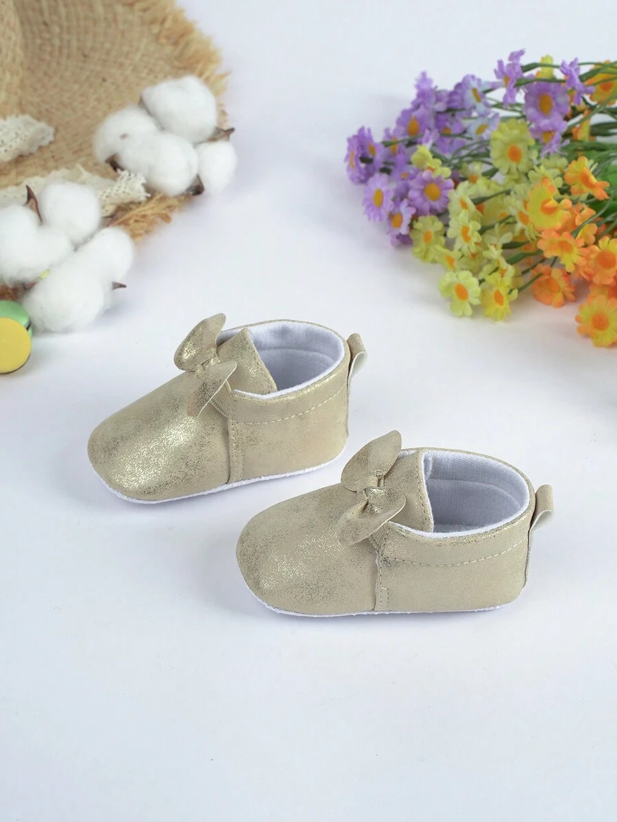 1 Pair Infant/Toddler Flat Boots With Bowknot Decor, Soft & Comfortable