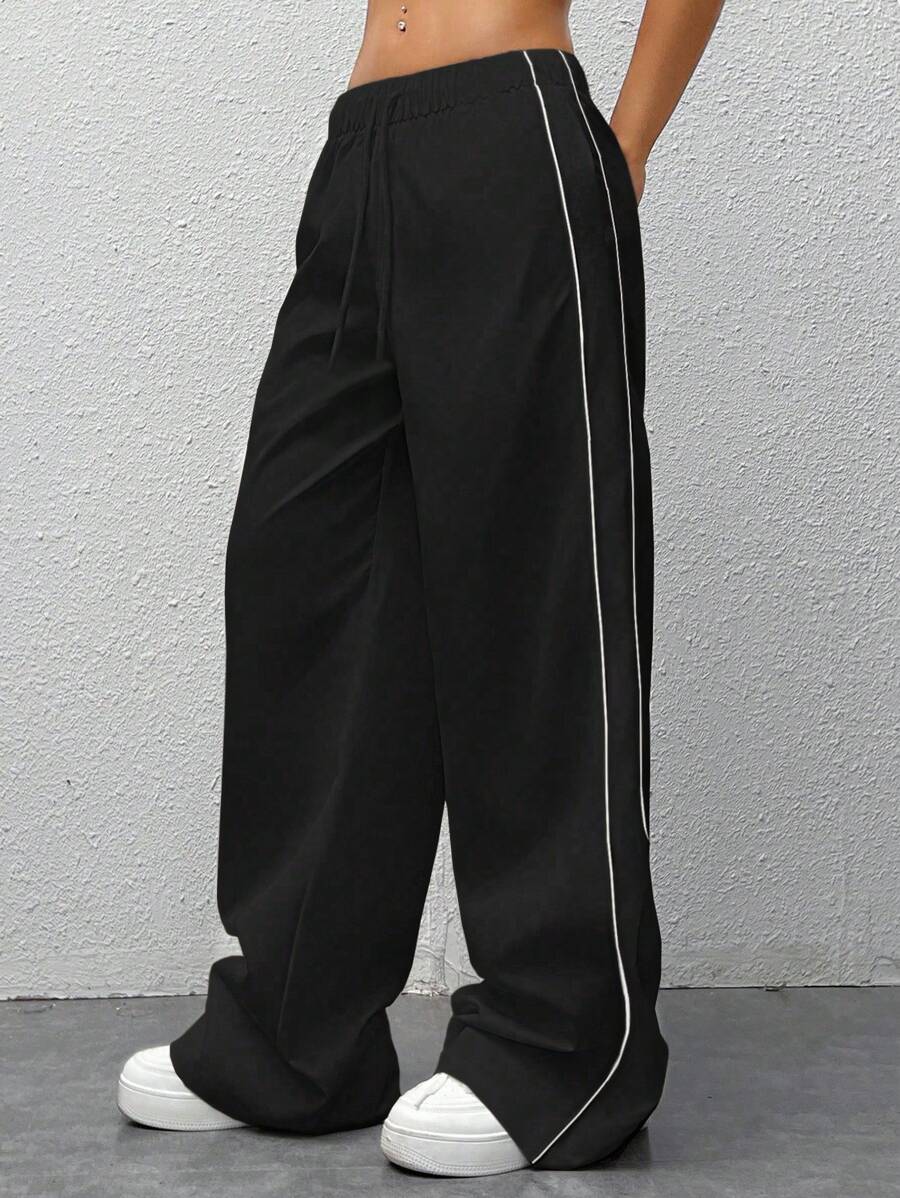 SHEIN Teenager Mädchen Loose Fit Cargo Hose mit Kontrastfarbenem Saum und Kordelzug Taille
