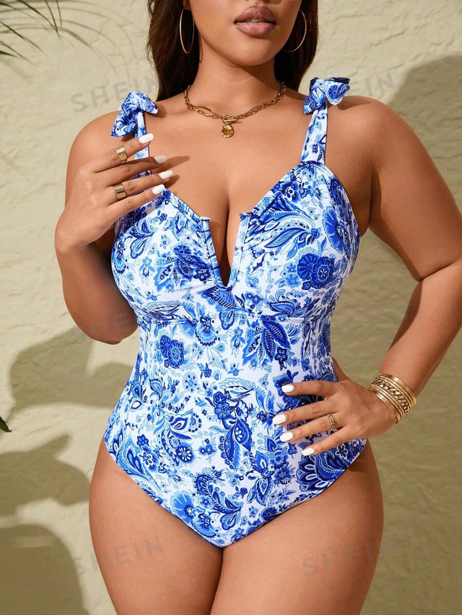 Swim Vcay Traje de baño de una pieza con estampado paisley de talla grande para el verano