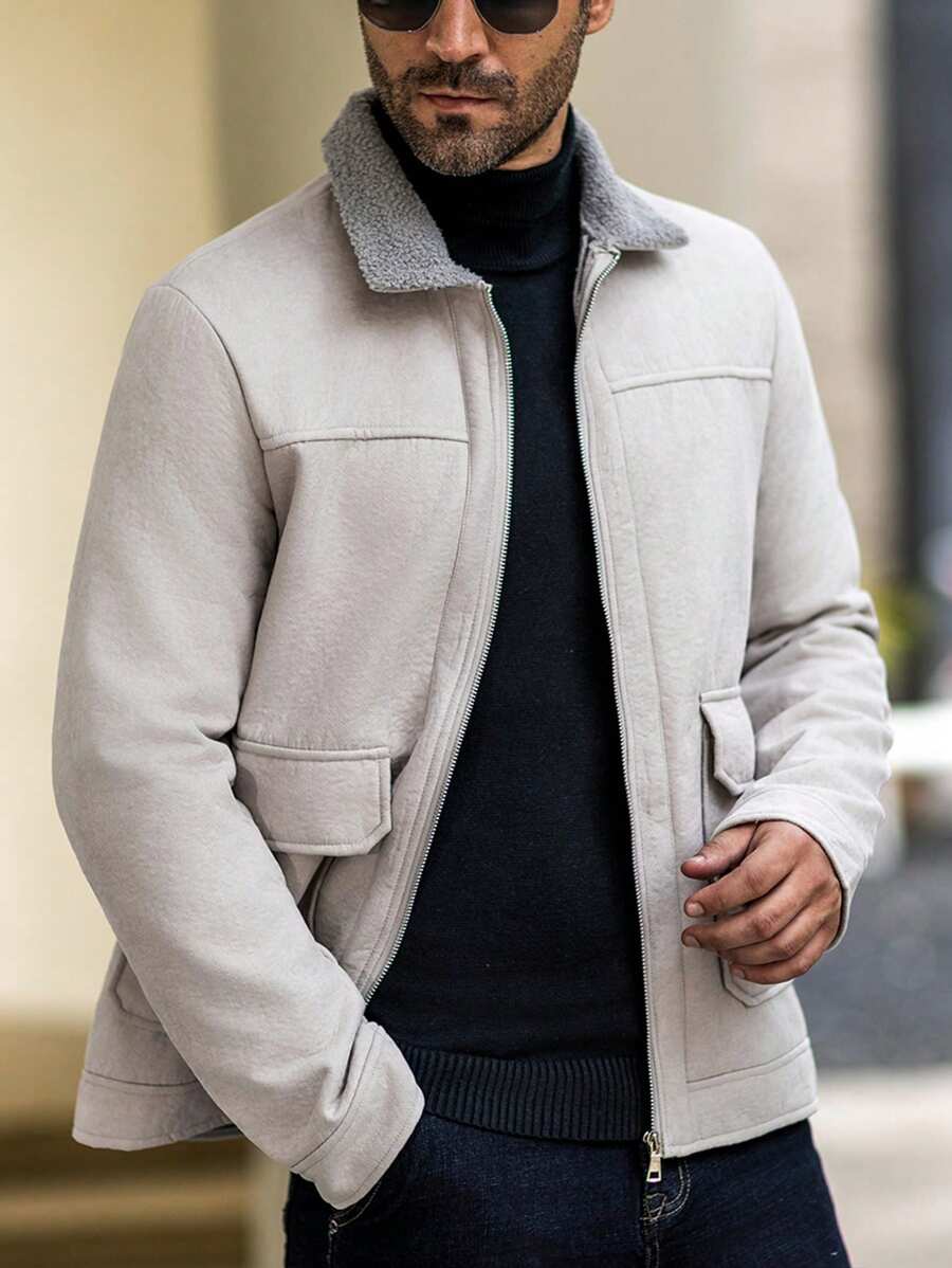 Manfinity Homme Men's Casual Simple Solid Color Turndown Collar Long Sleeve Jacket, Going Out Long Sleeve Jacket, For Friends, Husband, Boyfriend Gifts