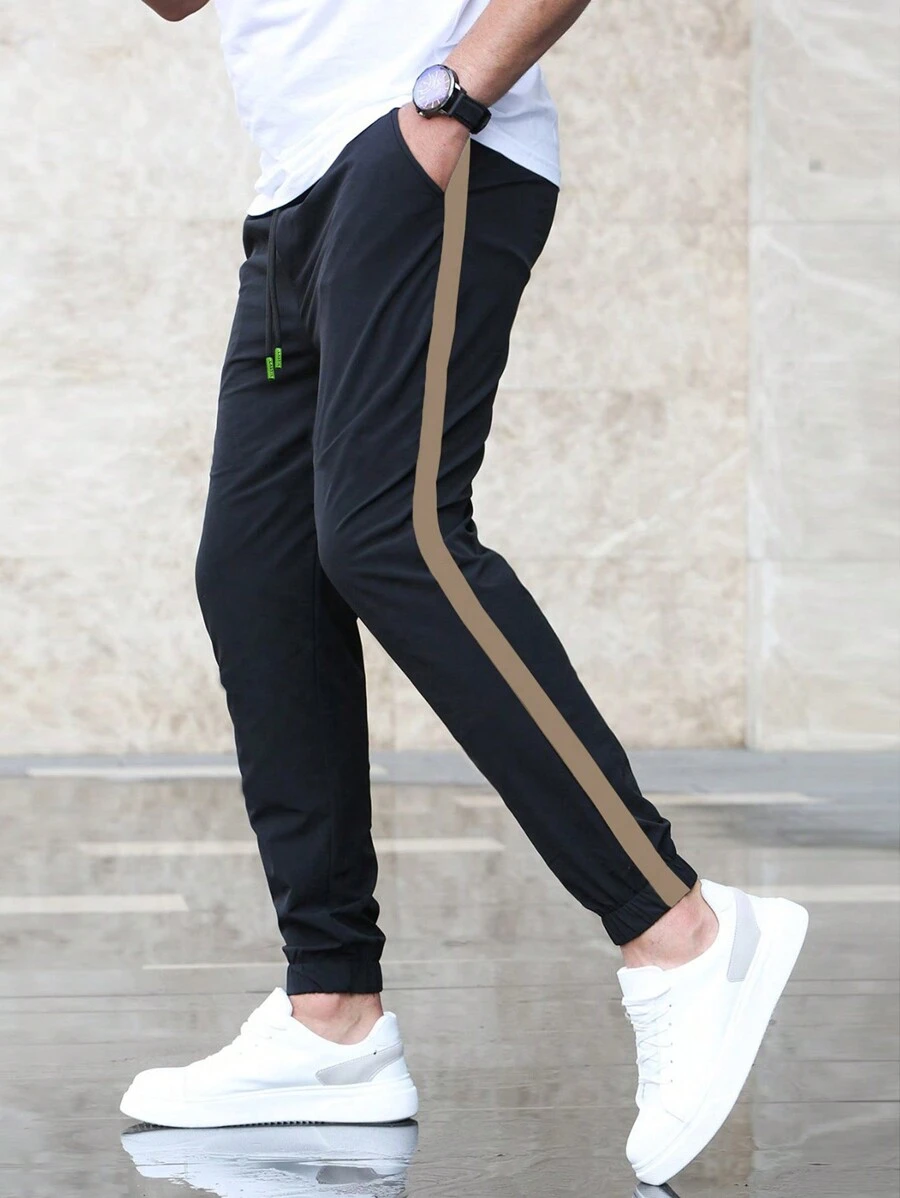 Manfinity Homme Pantaloni de jogging casual pentru bărbați, cu șnur în talie, cu buzunar