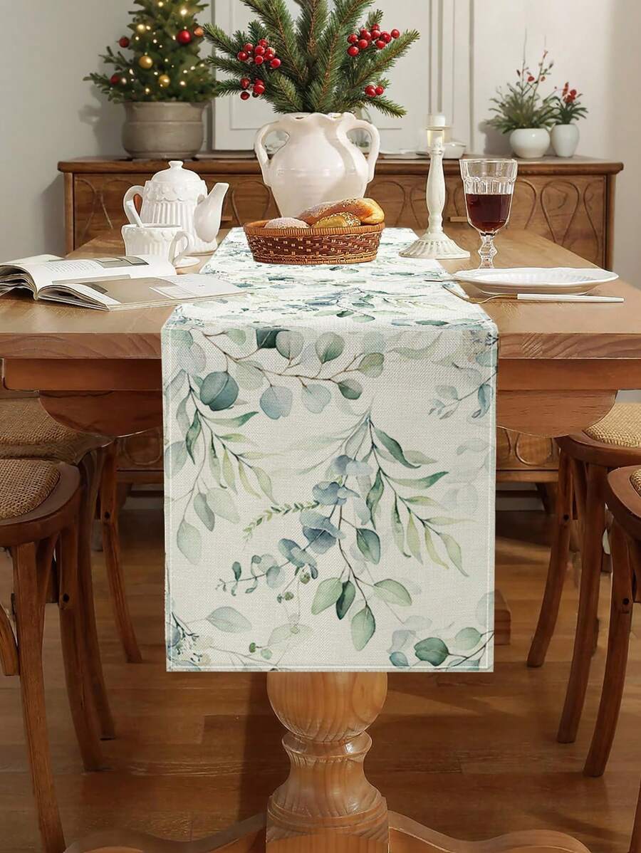 1 pieza Camino de mesa con estampado de hoja, de poliéster para decoración de mesa de la cocina en el hogar y fiestas, adecuado para todas las estaciones como regalo navideño