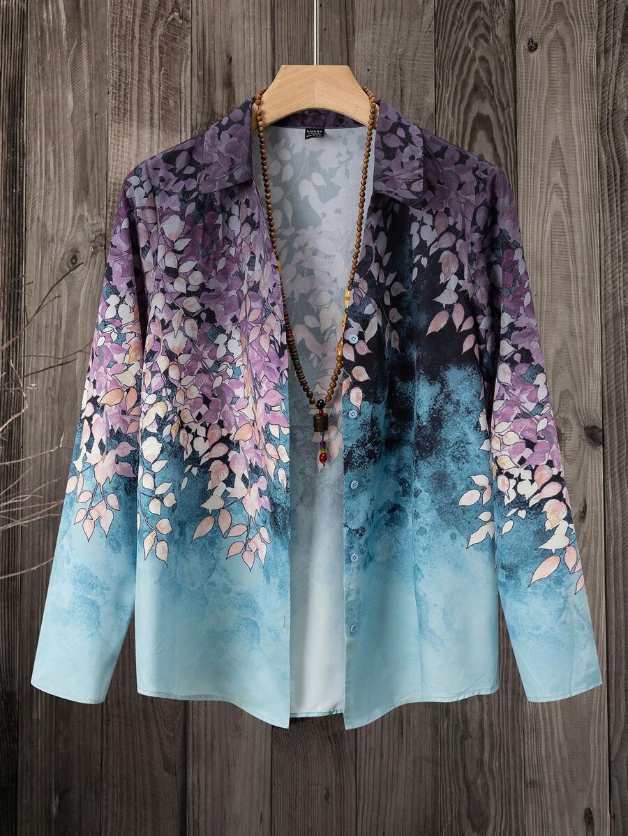 EMERY ROSE Women's Floral Print Single-Breasted Long Sleeve Shirt, Summer,Fall Shirts