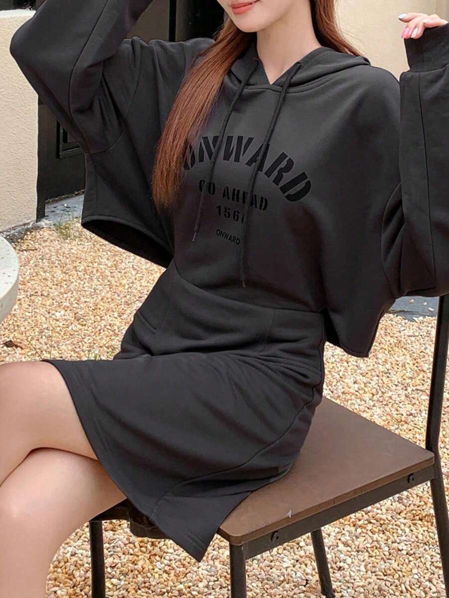 FRIFUL Women's Hooded Drawstring Long Sleeve Casual Loose Comfortable Long Dress
