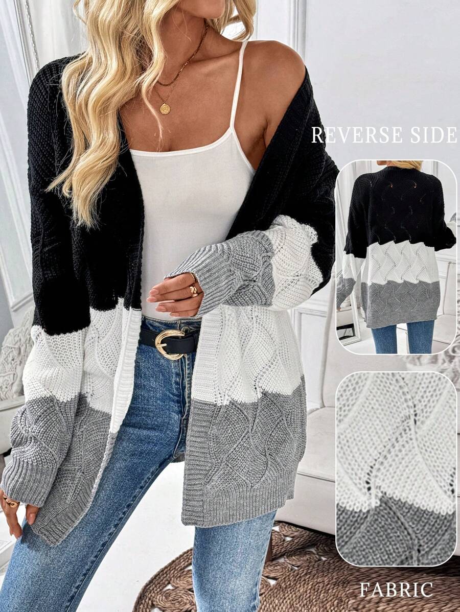 Chiquease Spring/Autumn Casual Color Block Knit Cardigan
