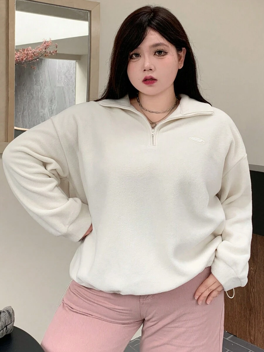 Dazy Plus Plus Size Casual Effen Kleur Losse Halfopen Kraag Hoodie, Herfst/Winter