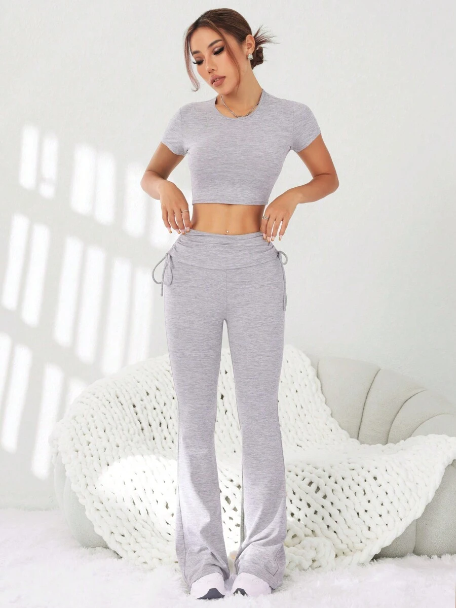 SHEIN Sport Studio Skin-Friendly & Soft Workout Short Sleeve T-Shirt And Jogger Pants Set, Moisture-Wicking & Quick-Drying