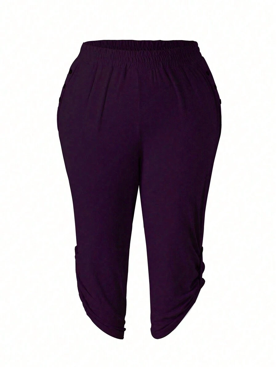 SHEIN LUNE Plus Size Solid Color Ruched Minimalist Casual Pants