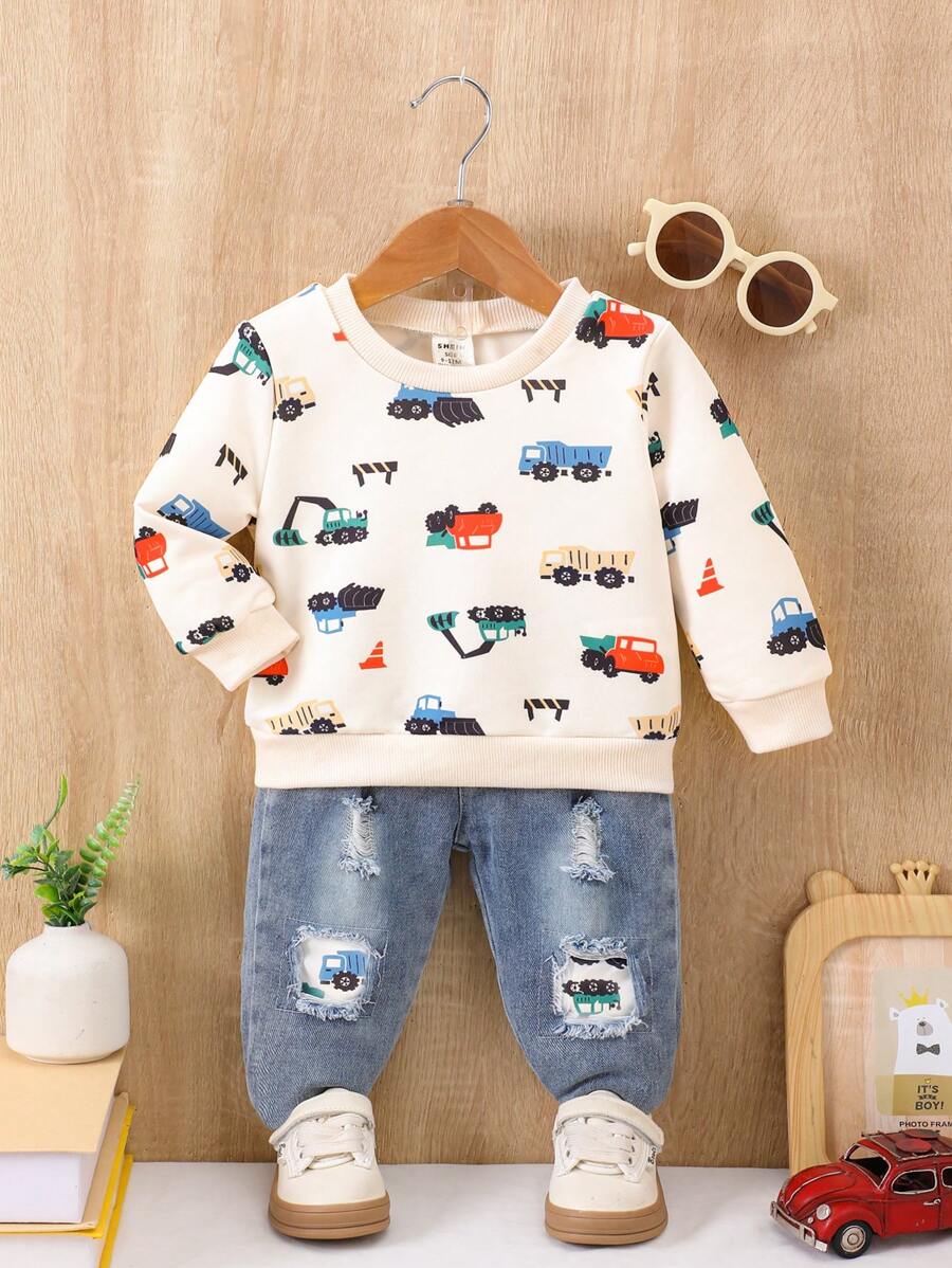 Baby Boy Graphic Print Crew Neck Tracksuit Set