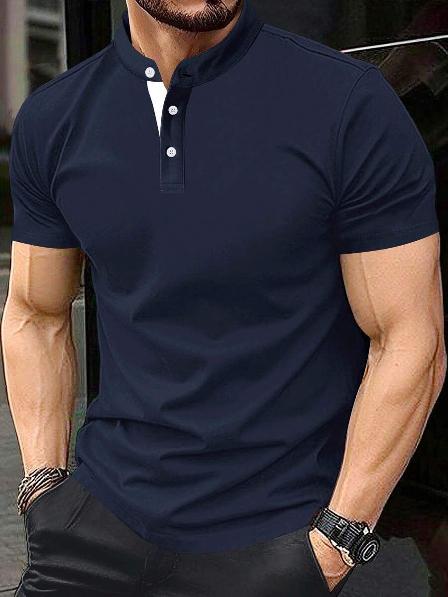 Manfinity Homme Men's Solid Color Short Sleeve Casual Polo Shirt