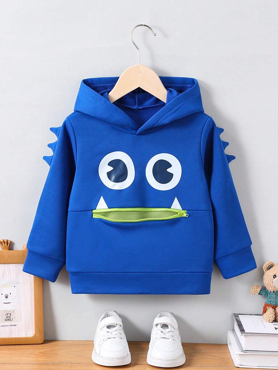 SHEIN Moletom casual com capuz e manga comprida para menino com bolso frontal e estampa