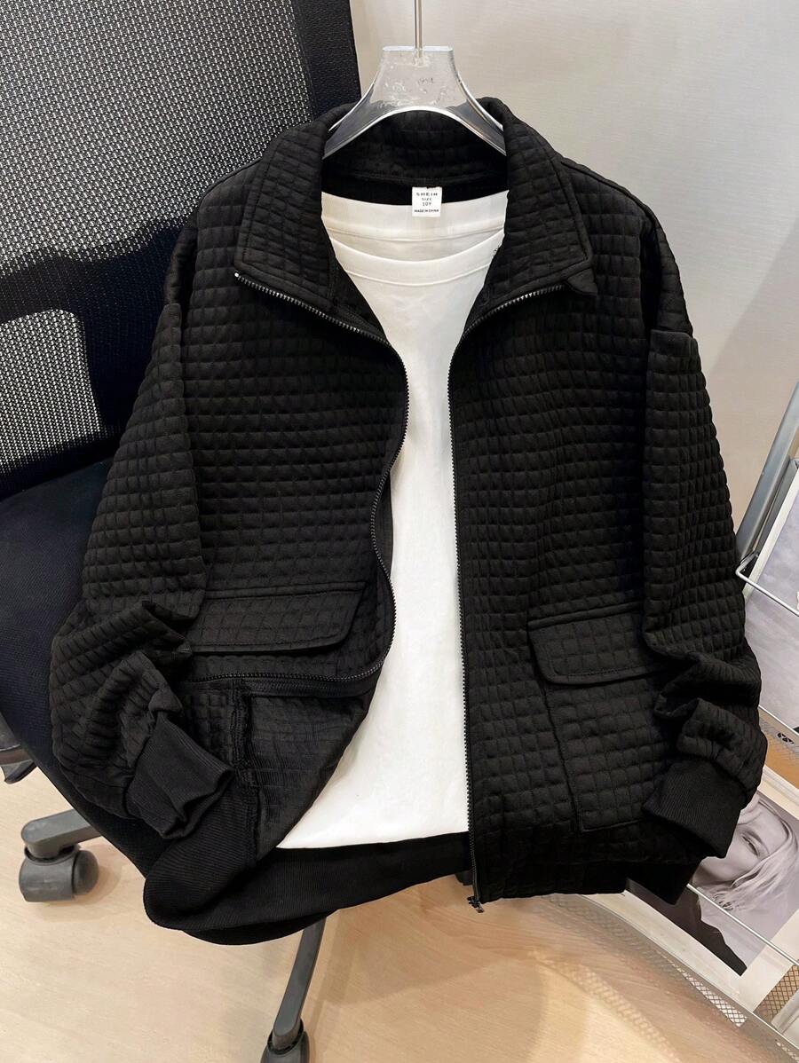 SHEIN 1pc Tween Boys' Textured Stand Collar Jacket, Suitable For Casual, Outdoor, Sports, And School Occasions In Autumn And Winter Seasons