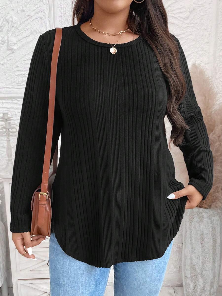 SHEIN LUNE Plus Size Casual Solid Color Long Sleeve T-Shirt Winter Clothes