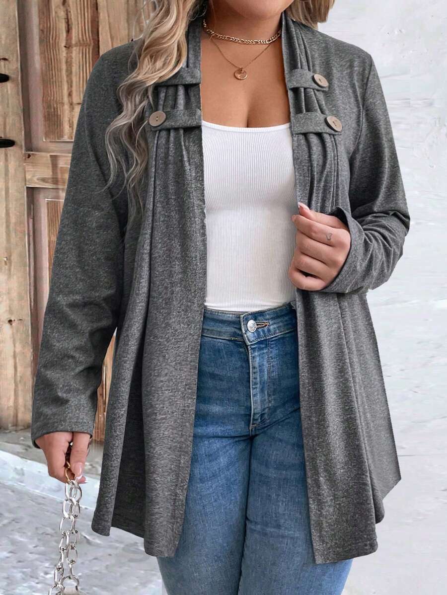 SHEIN LUNE Plus Size Spring & Autumn Decorative Button Jacket