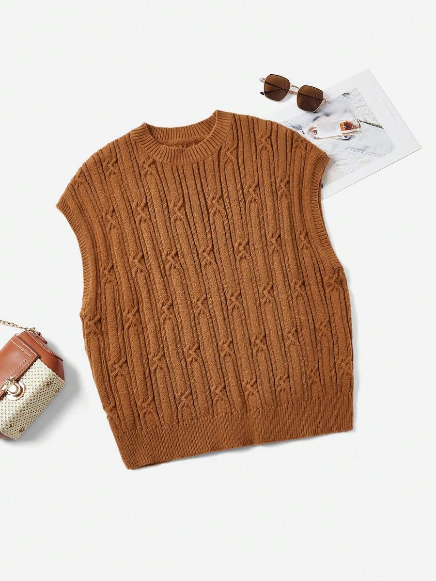 SHEIN LUNE Solid Color Round Neck Knitted Sweater Top