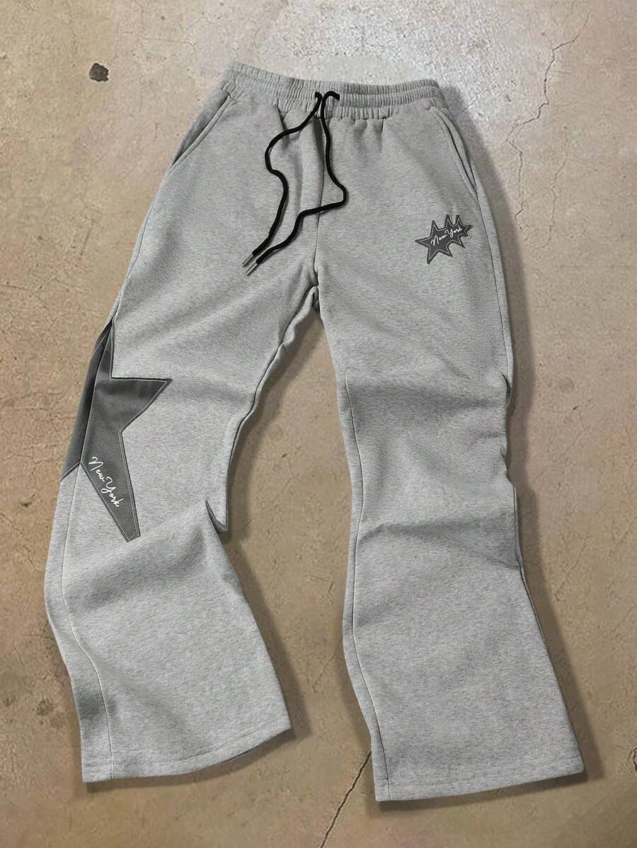 Manfinity Hypemode Men's Drawstring Waist Letter & Pentagram Print Relaxed Casual Sweatpants, Graphic Going Out Long Sweatpants, For Husband, Boyfriend Gifts