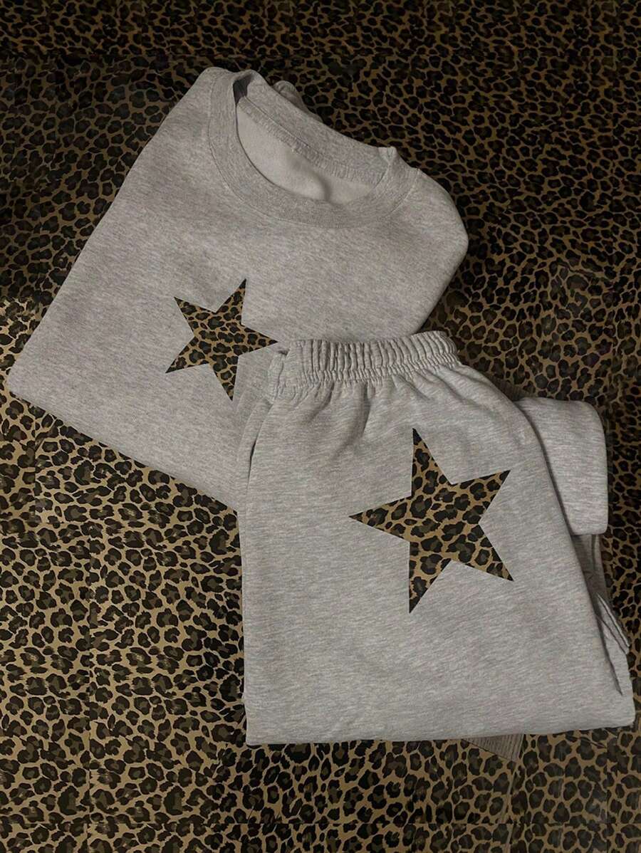 2 peças Conjunto de Moletom Gola Careca e Calça Casual de Moda Jovem para Meninas, Ideal para Férias