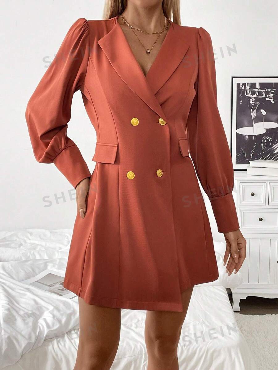 Calvaya Vestido elegante de manga larga de doble botonadura de unicolor