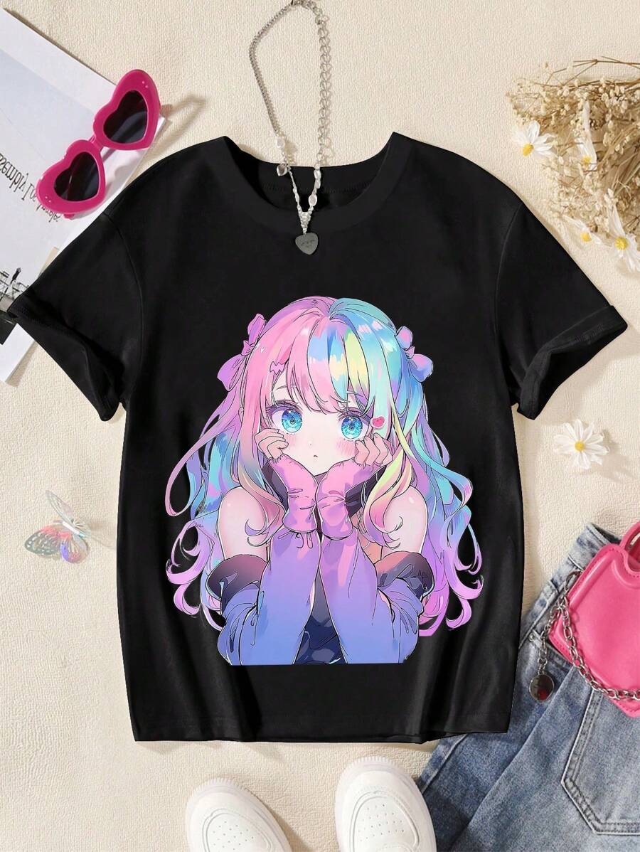 GraphicGems Camiseta de manga corta de verano informal con cuello redondo y estampado para adolescentes