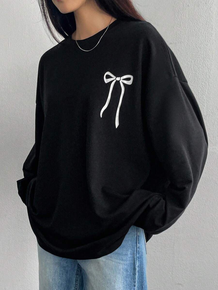Dazy-Less Women's Casual Loose Fit Butterfly Print Drop Shoulder Baggy Sweatshirt, Spring Autumn
