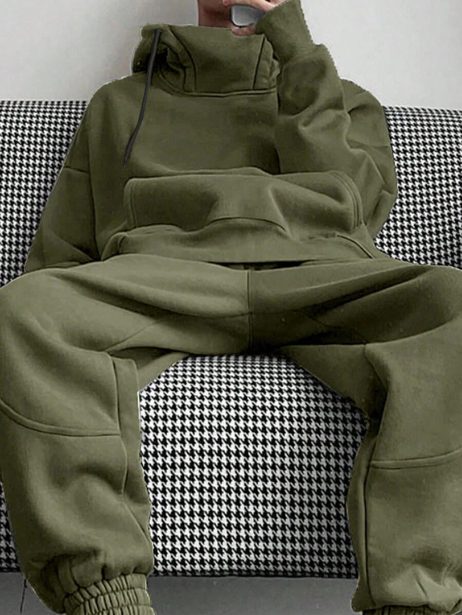 Manfinity Hypemode 2 piezas Conjunto casual de sudadera con capucha y pantalón de chándal de unicolor para hombre