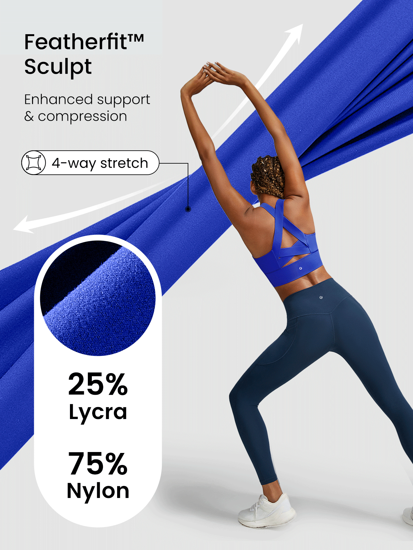GLOWMODE FeatherFit™ Sculpt Full Coverage Side Support Wide Strap Crossover Sports BH Verlichting Low Impact Yoga view 5