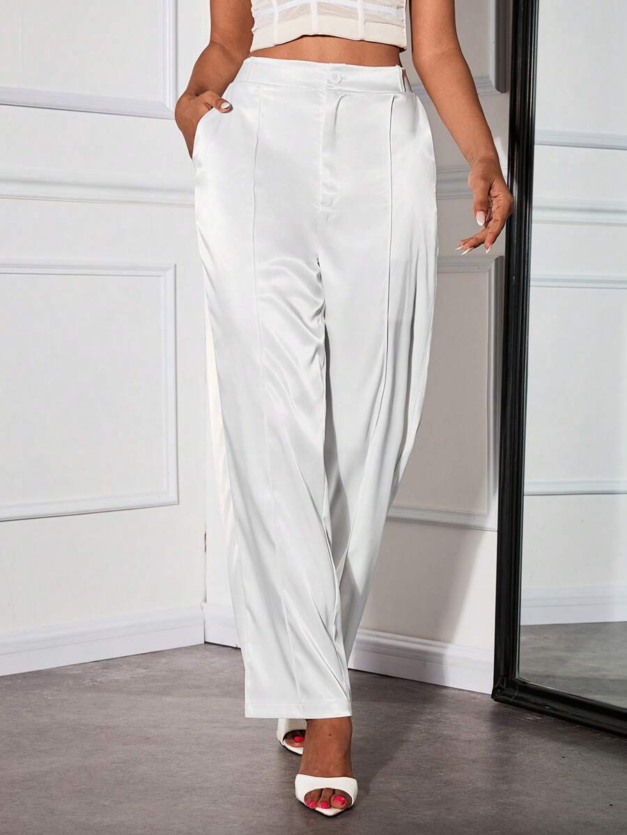 SHEIN SXY Elegante sexy satijnen jurkbroek, dames zomer- en herfstfeest palazzobroek
